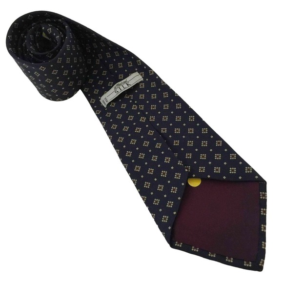 St Michael Mens Silk Neck Tie Blue Gold Red Geometric Dressy Necktie Made in UK - Picture 5 of 8